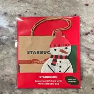 Starbucks Festive Snowman Card with Red and Tan Bag